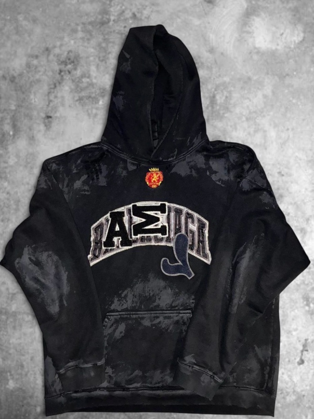 Balenciaga Black Pullover Hoodie with Branded Neck Tag